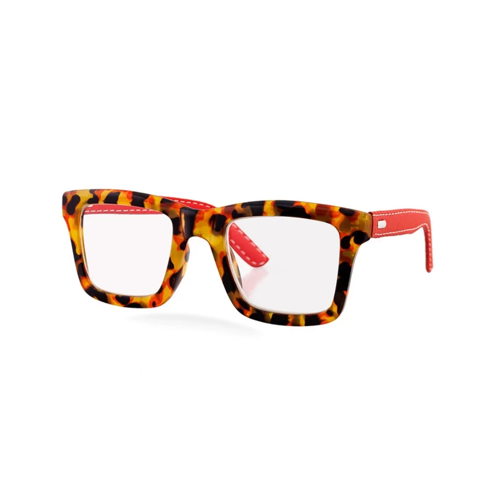 Ryan Simkhai Women's Amber Tortoise Red Vegan Leather Anti-Scratch Lense Readers